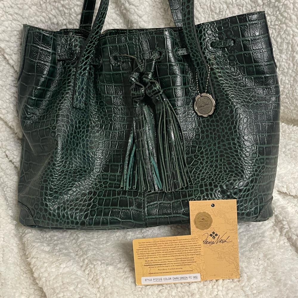 NWT Patricia Nash 10th Anniversary Distressed Vintage Croc Green Handbag (92)